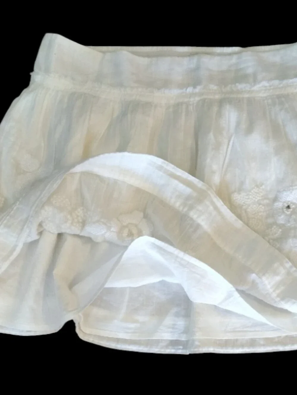 AEO‎ 2010 Delicate Embroidered Y2K SoftGirl Cotton Mini Skirt Large Pull On